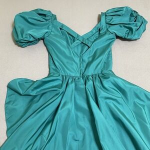 Vtg Women's Dress 80s princess ball gown Formal teal USA 8 Regency Prom Bow Puff